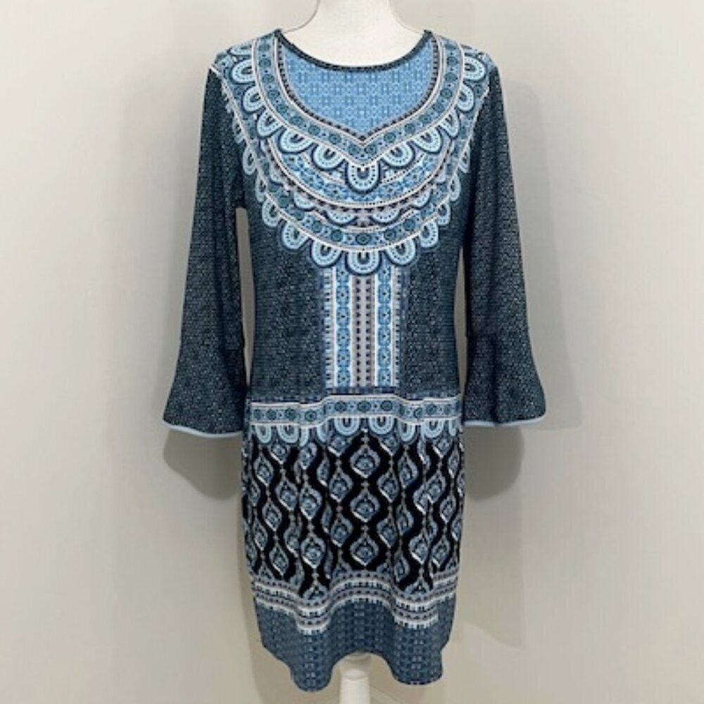 Cabana Life Santorini Peplum Sleeve Blue Dress UPF 50 Women's Size XL